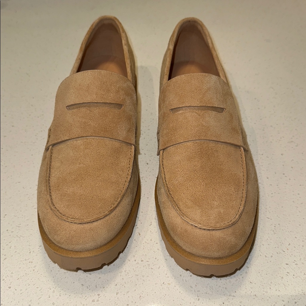 Cole Haan Men's Tan Suede Penny Loafers With Lug Sole